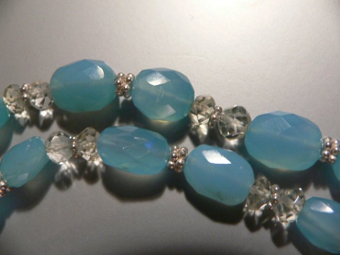 Necklace of Blue Calcite, Aquamarine and Sterling Silver