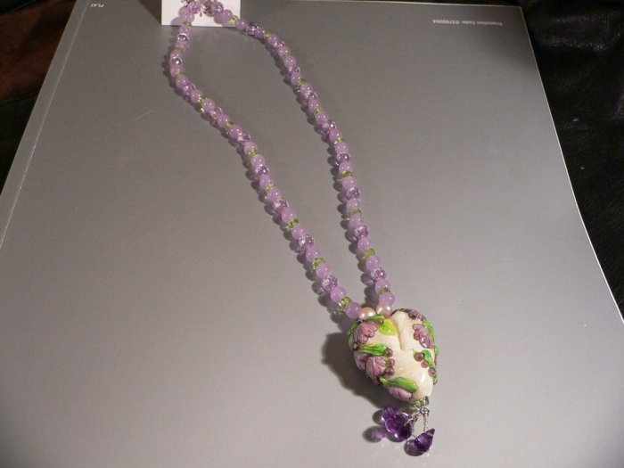 Necklace Lavender Jade & Lampwork Pendant