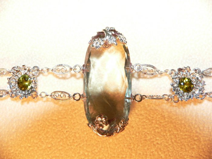 Faceted Green Amythest and 18k White Gold Bracelet