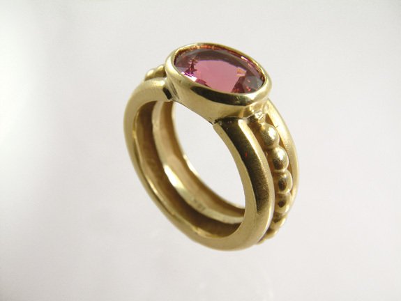 18kt Gold & Pink Tourmaline Ring, size 5