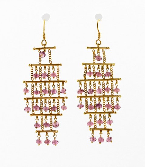 Six Tier Pink Tourmaline Chandelier Earrings