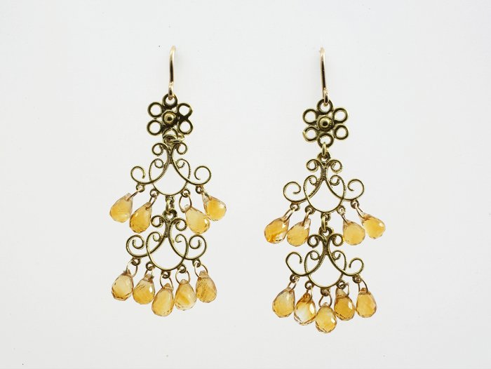 2 Tier Filigree Earrings with Citrine Droplets