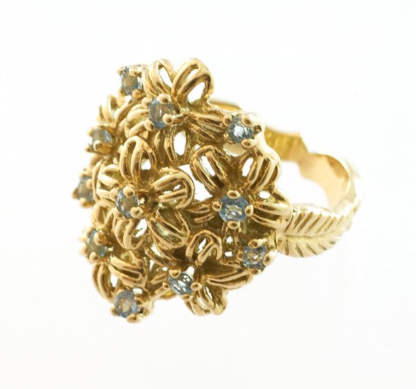 Women's 18k Gold FLOWER RING with Blue Topaz, SIZE 5