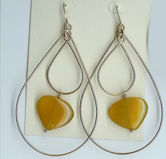 EARRINGS GOLD & CARNELIAN HEART DROP 2.5