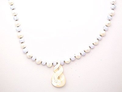 Necklace Blue Agate & Cultured Pearls