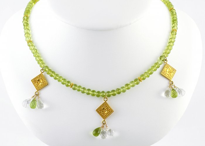 Green Peridot with 18k Gold Drops Necklace