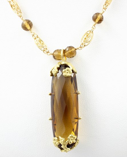 Amythest with Floral 18k Gold Scrollwork Necklace