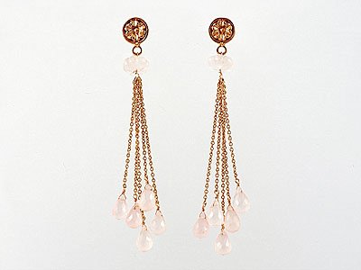 Pink Gold Chain Earrings With Rose Quartz