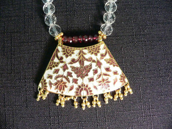 Garnets & Indian Enamel Pendant