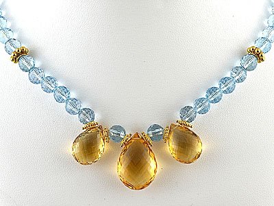 Citrine Briolettes and Blue Topaz Necklace