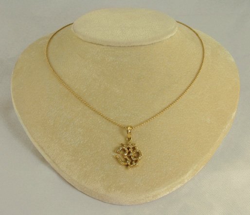 14k Gold OM with Pave Diamond Necklace
