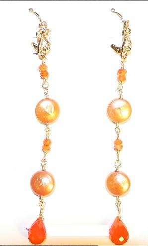 Orange Coin Pearls & Carnelian Earrings
