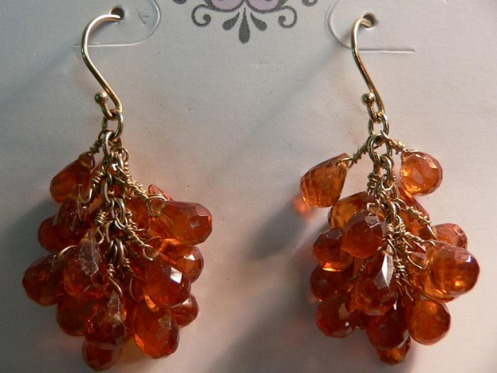 Mandarin Garnet Clusters on 18k Gold Ear Wires