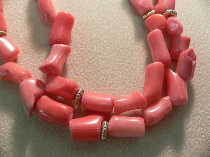 Pink Coral and 14k Yellow Gold Necklace