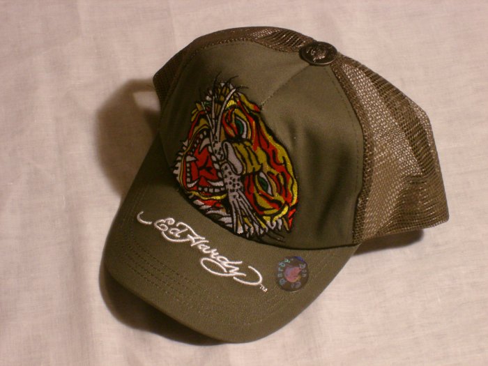 ED HARDY TIGER TRUCKER HAT "OLIVE"