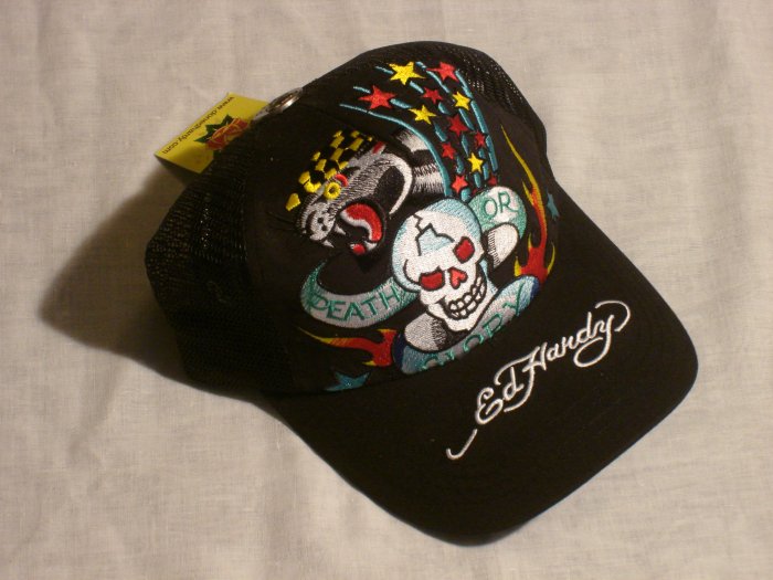 ED HARDY DEATH OR GLORY TRUCKER HAT "BLACK"