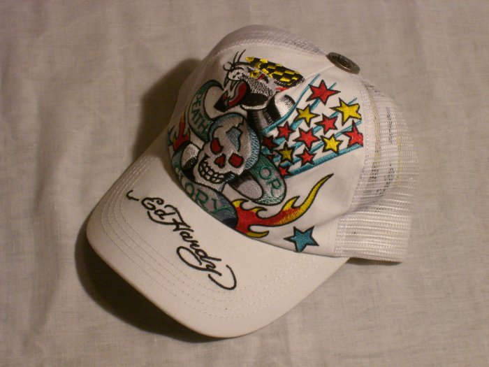 ED HARDY DEATH OR GLORY TRUCKER HAT "WHITE"