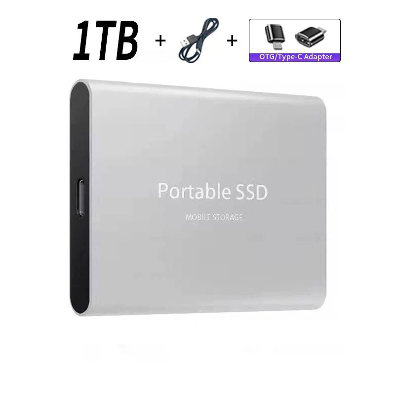 Silver 1TB Original High Speed SSD Portable External Solid State Hard