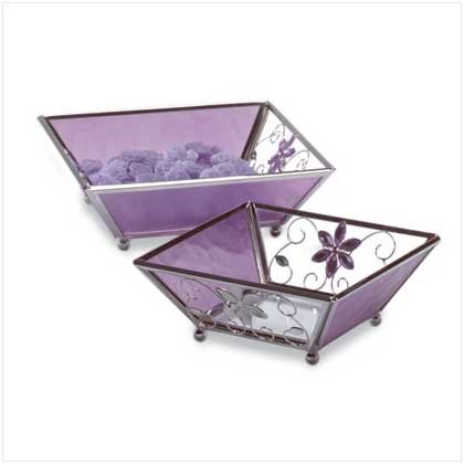 Purple Glass Candle Plate - 2 Pc - Code: 35246