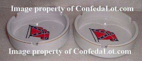 Confederate Ashtray Set Waving Flag Fine Porcelain Gold Trim Ashtray Set NEW