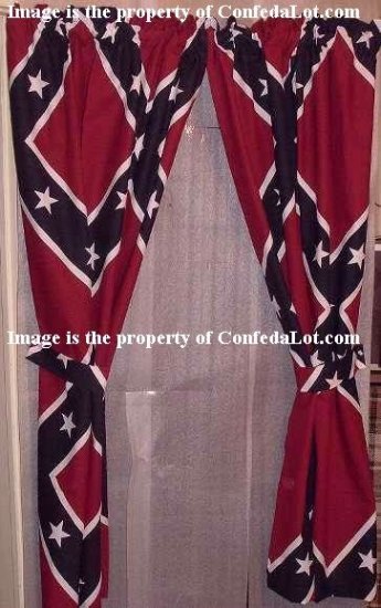 Confederate Full Flag Window Curtains 2 Panels Set with Tiebacks NEW
