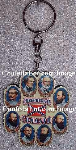 CSA Confederate Commanders Carved Wood Full Color Key Chain Features All Commanders - Antique Style