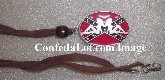 Sexy Girls Pewter Oval Confederate Flag Adjustable Necklace NEW