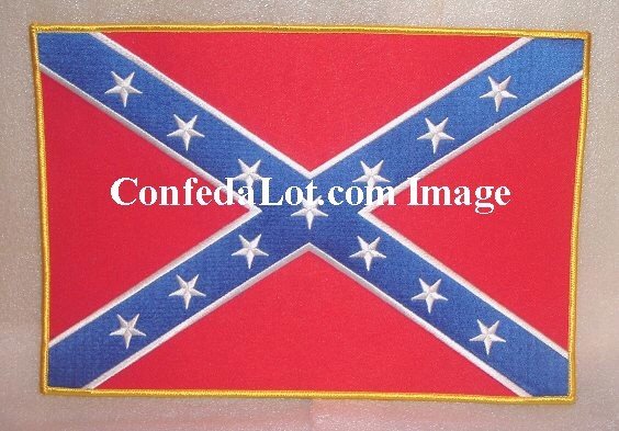 Huge 8 inch x 11 inch Confederate Flag Embroidered Patch with Gold Trim NEW Iron on or Sew on