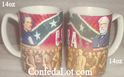 Confederate Robert E Lee Jefferson Davis Big 14oz Mug NEW Heavy duty fine Quality Porcelain