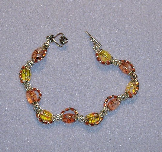 Orange and Yellow Glass Bead Bracelet