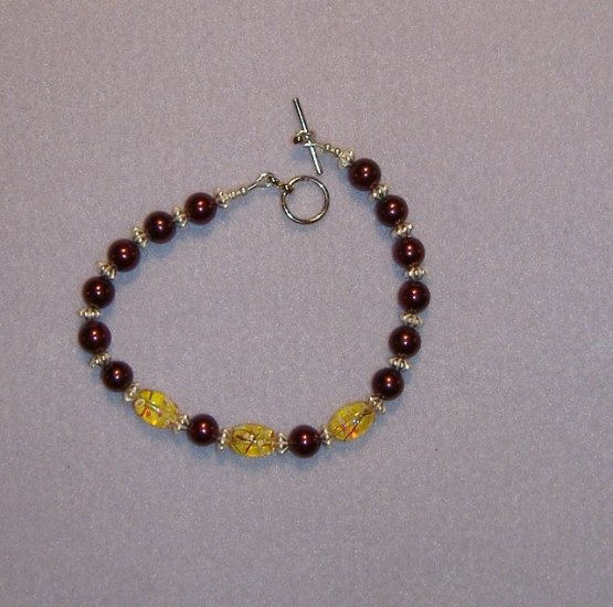 Cranberry and Yellow Speckle Bracelet