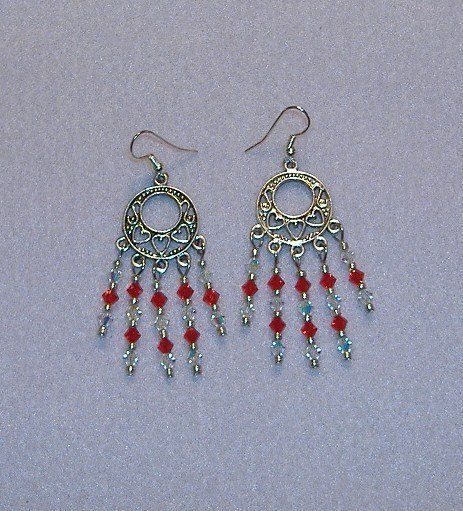 Small Red and Ab Swarovski Crystal Chandelier Earrings