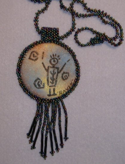 Handpainted Pictagraph Fringed Pendant