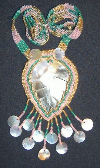 Beaded Shell Leaf Pendant