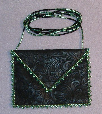 Emerald Beaded Embossed Faux Leather Amulet Bag
