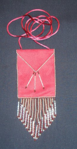 Large Red Suede Amulet bag with Dangles