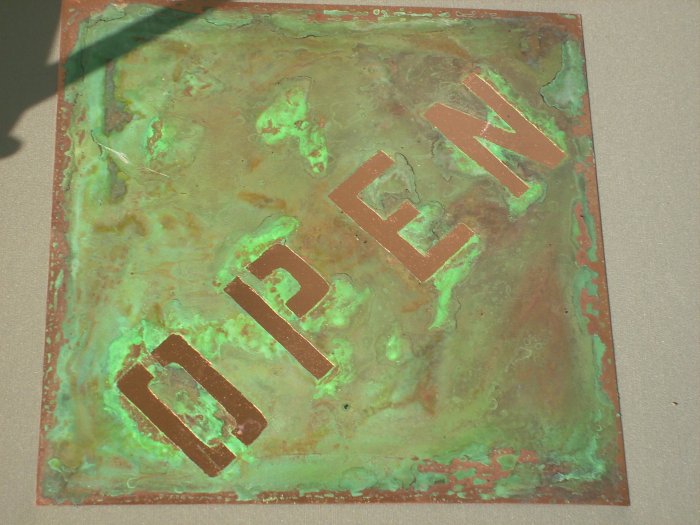 Copper OPEN and CLOSED sign 12" x 12" Diamond shape