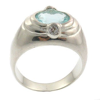 Genuine Diamond & Blue Topaz With 925 Sterling Silver Ring
