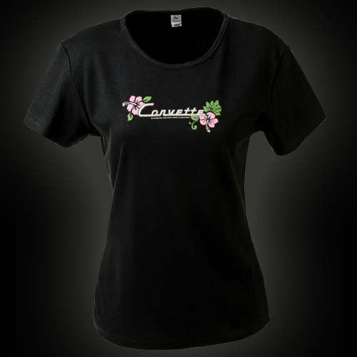 Women's Black Corvette Floral Cap Sleeve T-Shirt - L