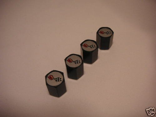 C3 Corvette Logo Valve Stem Caps - Black (Set of 4)