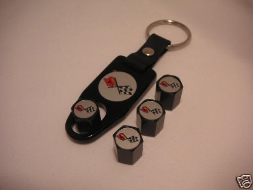 C3 Corvette Logo Valve Stem Cap - Black - Gift Set