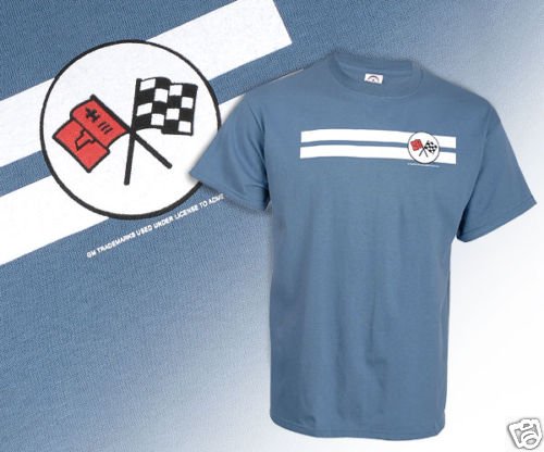 C2 Corvette Emblem and White Striped Blue T-Shirt - M