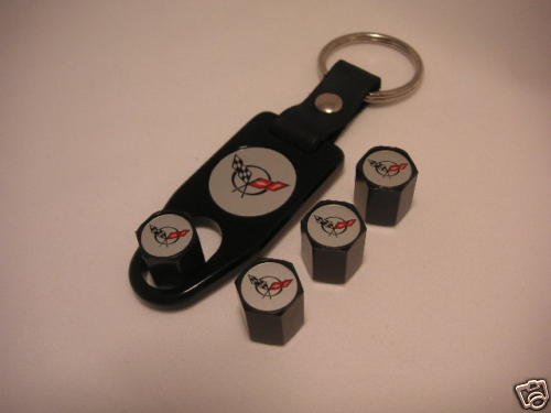 C5 Corvette Logo Valve Stem Cap - Black - Gift Set