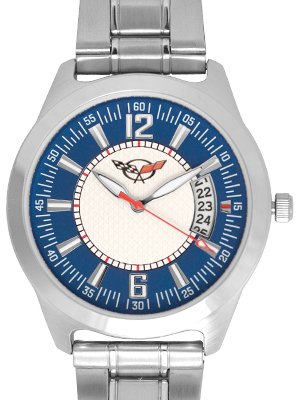 Men's Corvette Blue Face Calendar Watch with Metal Band