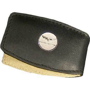 C6 Corvette Round Logo Black Leather Money Clip