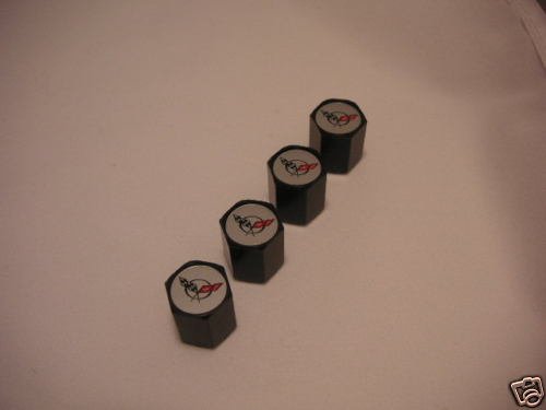 C5 Corvette Logo Valve Stem Caps - Black - (Set of 4)