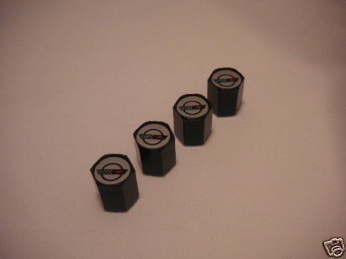 C4 Corvette Logo Valve Stem Caps - Black - (Set of 4)