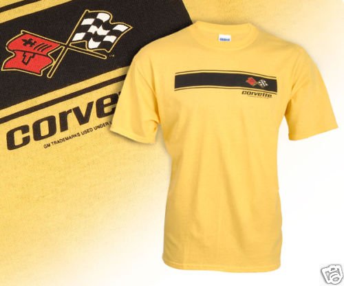 C3 Corvette Emblem and Black Striped Yellow T-Shirt - M