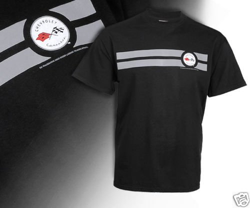 C1 Corvette Emblem and Silver Striped Black T-Shirt - L