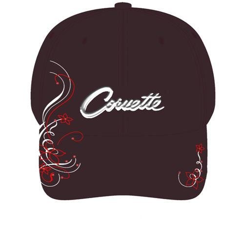 Women's Black Corvette Script Hat with Rhinestones